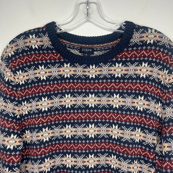J.Crew Mens Lambswool Fair Isle Sweater Sz S Crew-Neck Preppy Fisherman Holiday - Picture 3 of 11